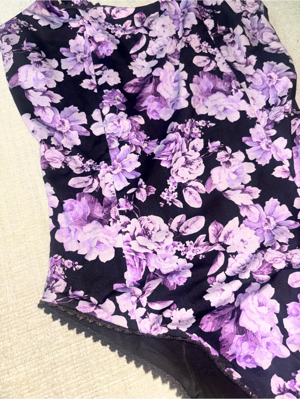 Beach Riot Floral One Piece Swimsuit Small Black Purple Tie Shoulder Floral Swim - Picture 6 of 8